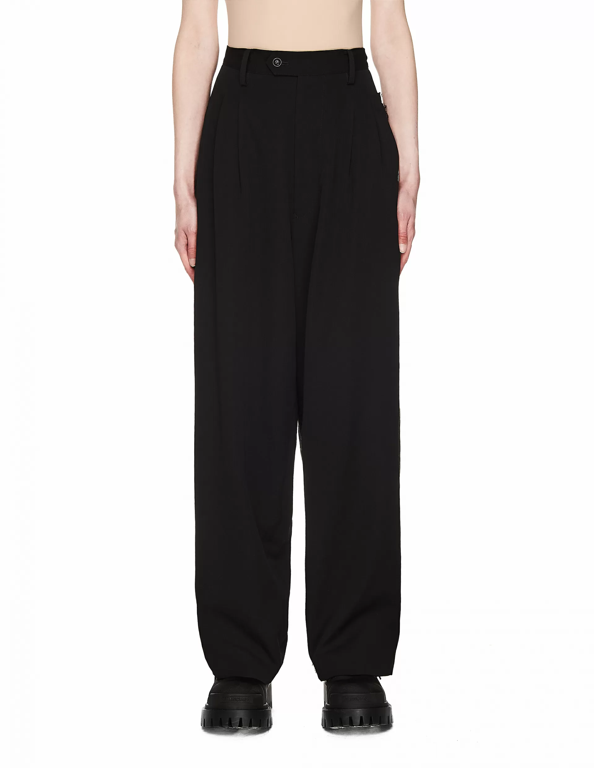 Y'S WOOL PLEATED TROUSERS,YC-P01-100-1