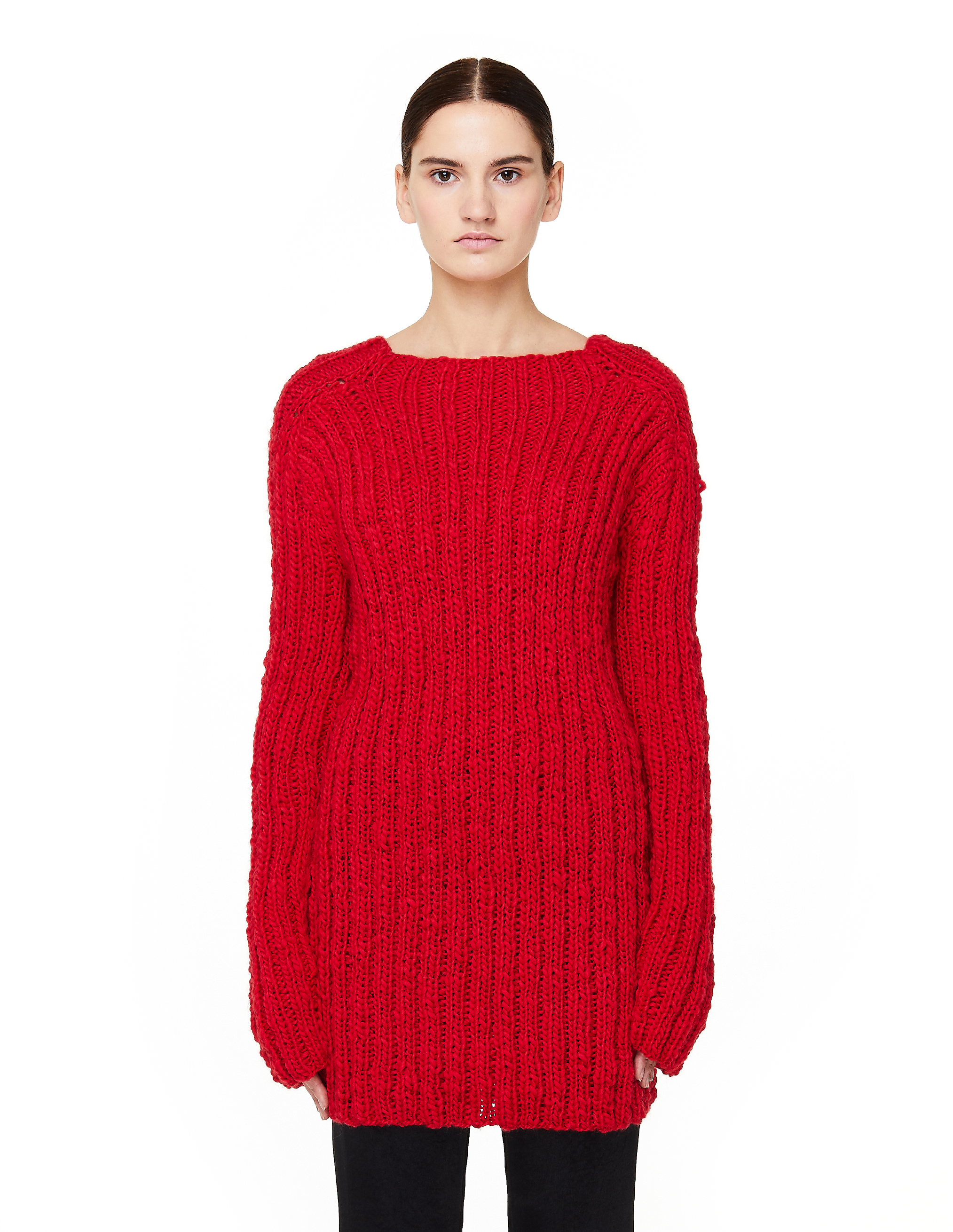 

Red Rib Knit Wool Sweater