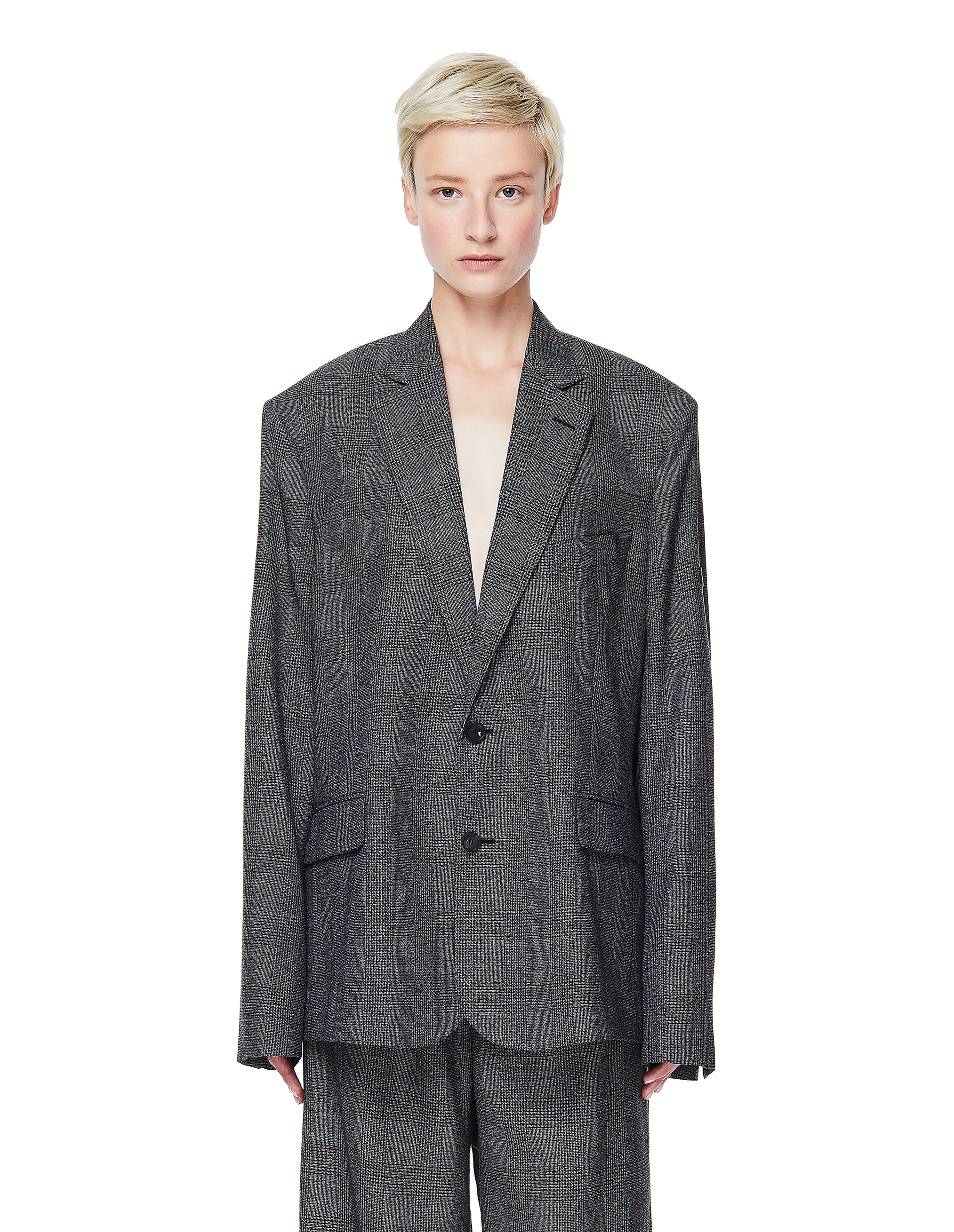 Balenciaga Grey Checked Wool Jacket