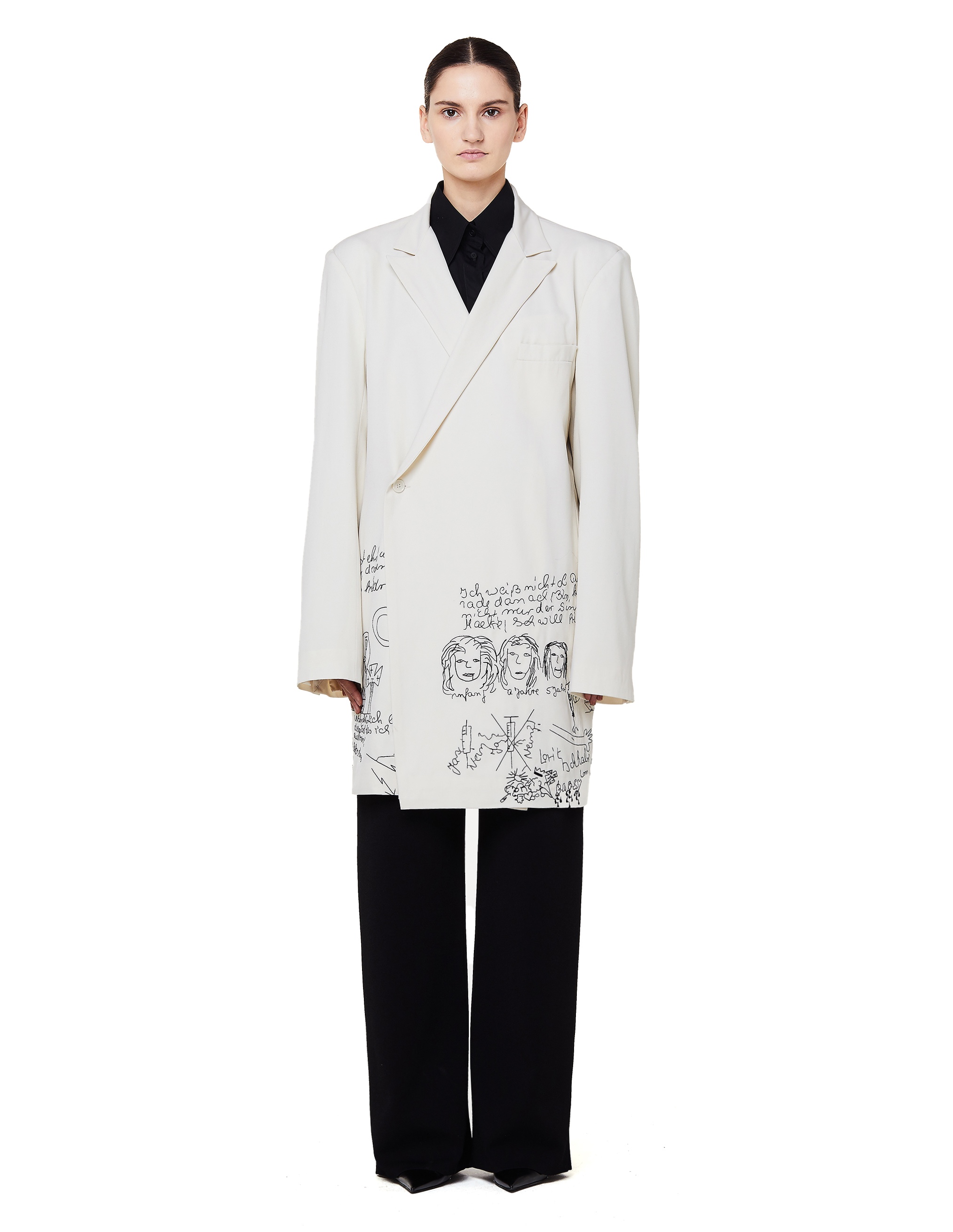 

White Embroidered Wool Coat