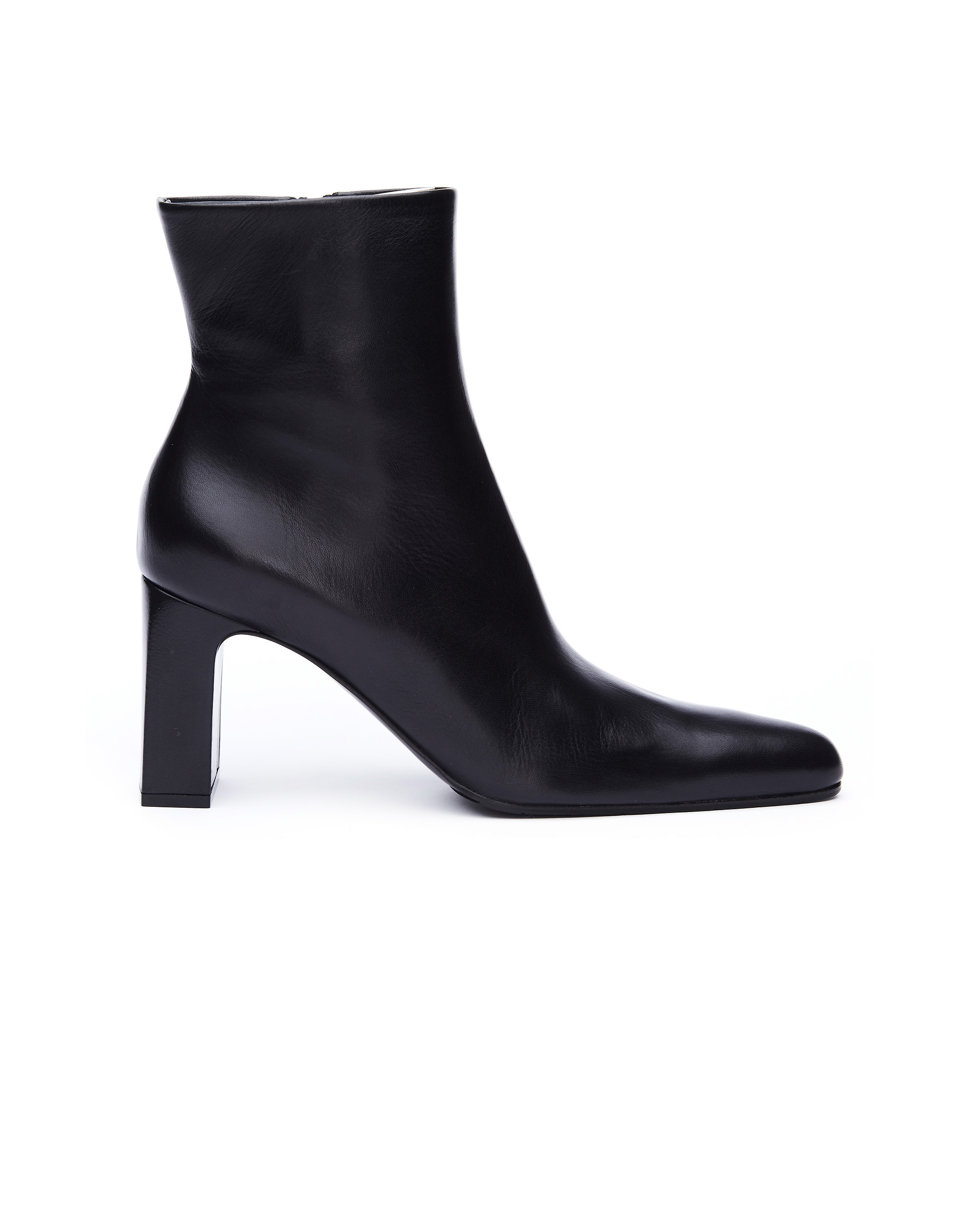 Black Leather Round Toe Ankle Boots 