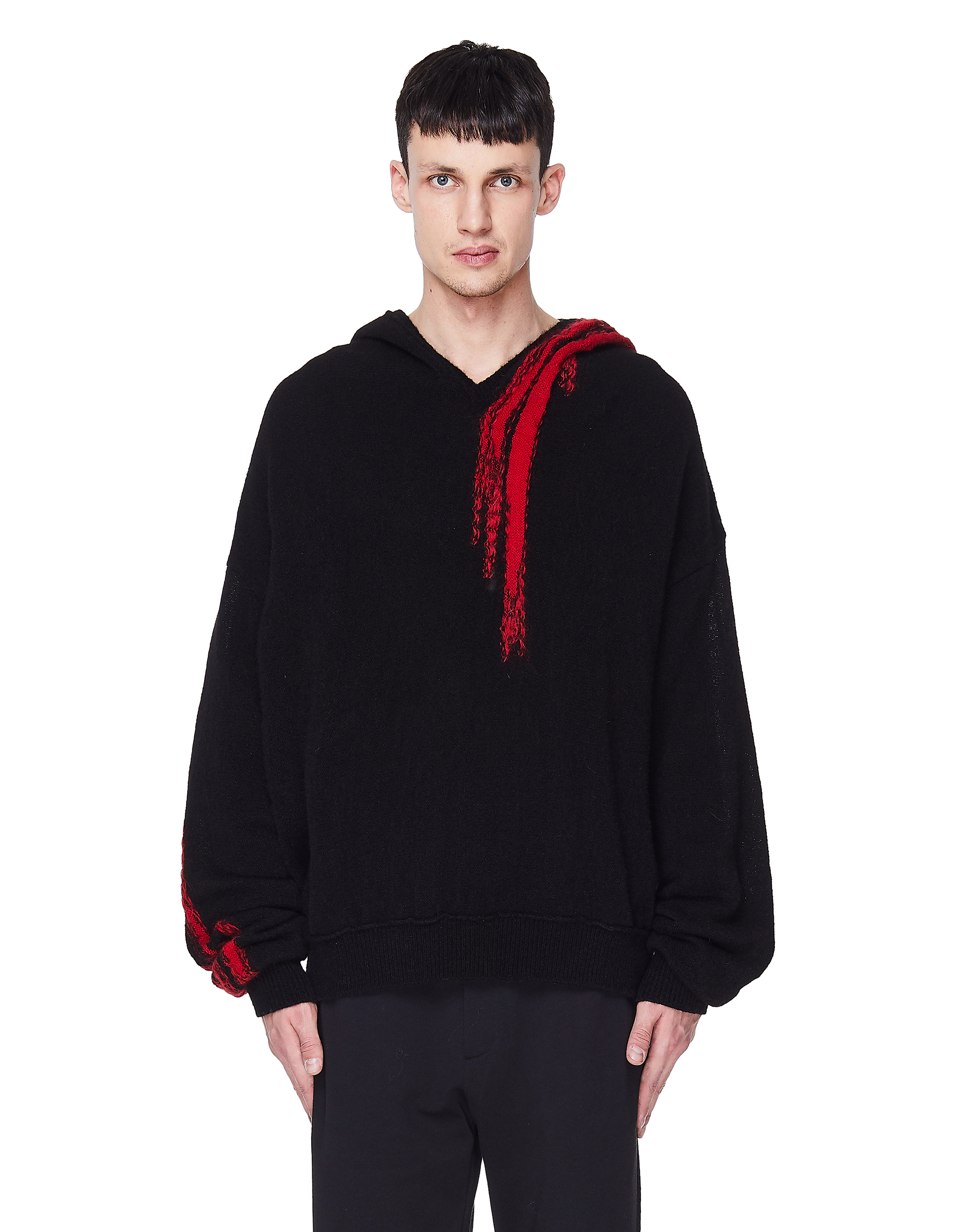Ann Demeulemeester Kuprin Black & Red Hooded Wool Sweater | ModeSens