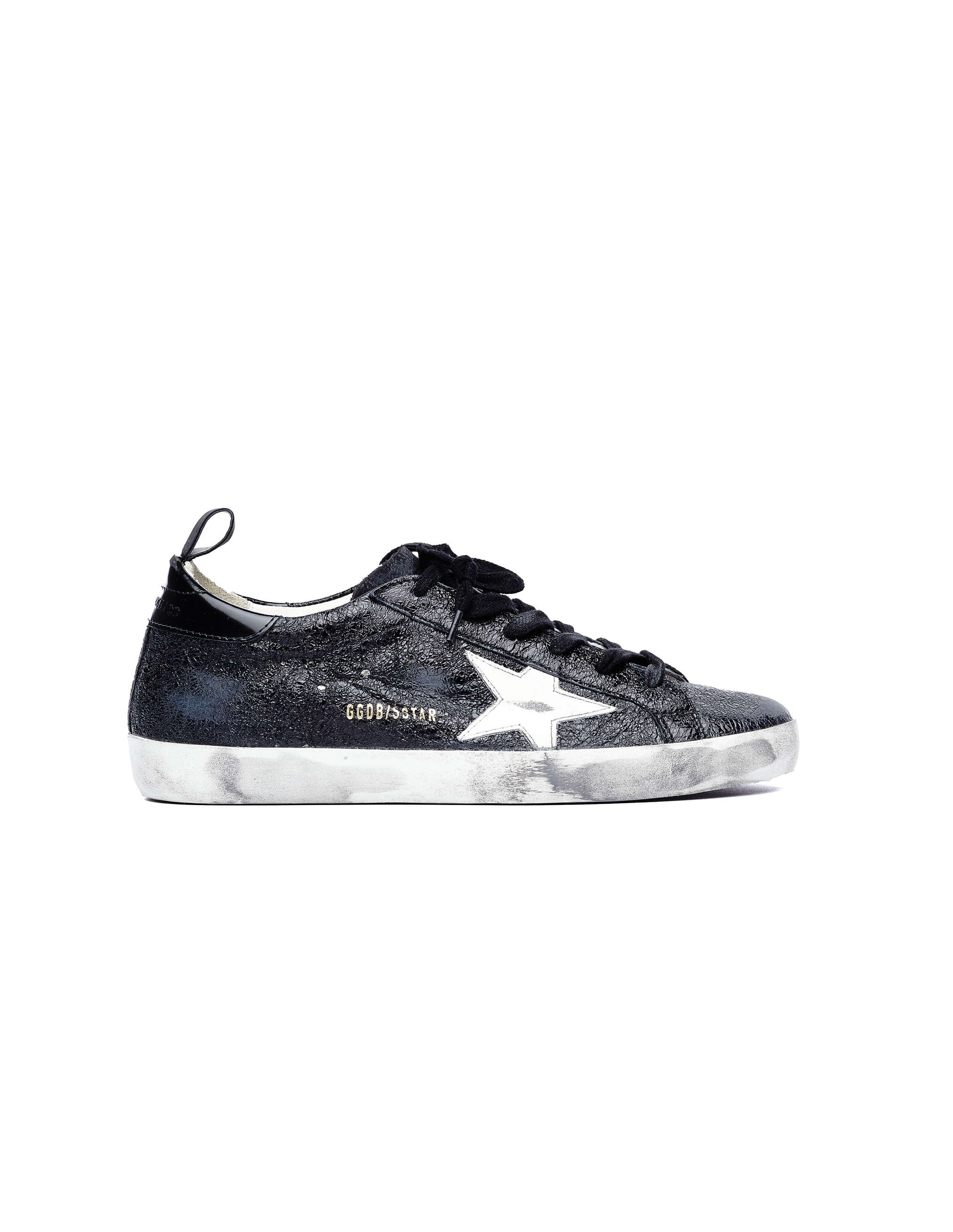 GOLDEN GOOSE SUPERSTAR DISTRESSED BLACK LEATHER SNEAKERS,G32WS590.G27