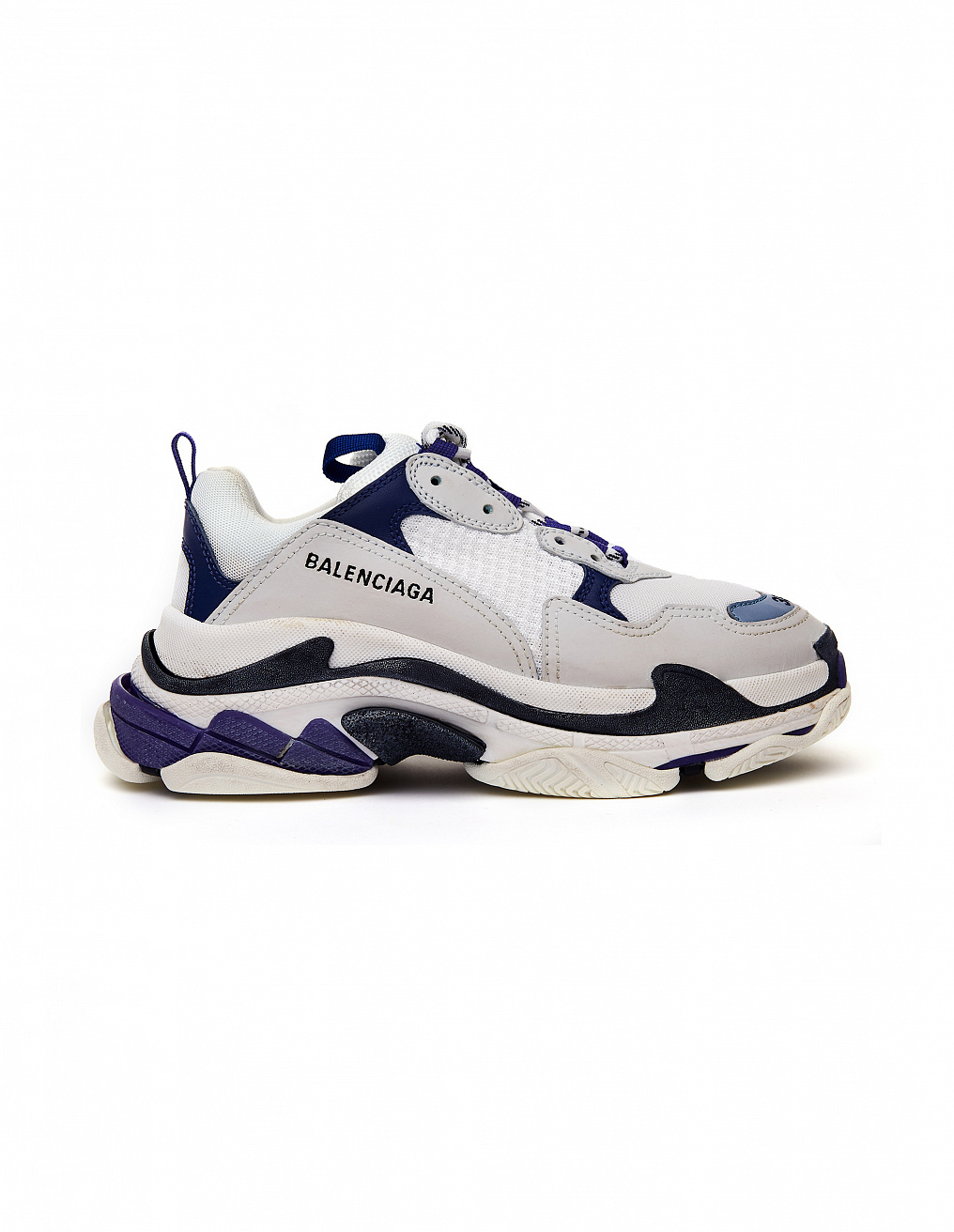 Balenciaga White & Purple Triple S Sneakers