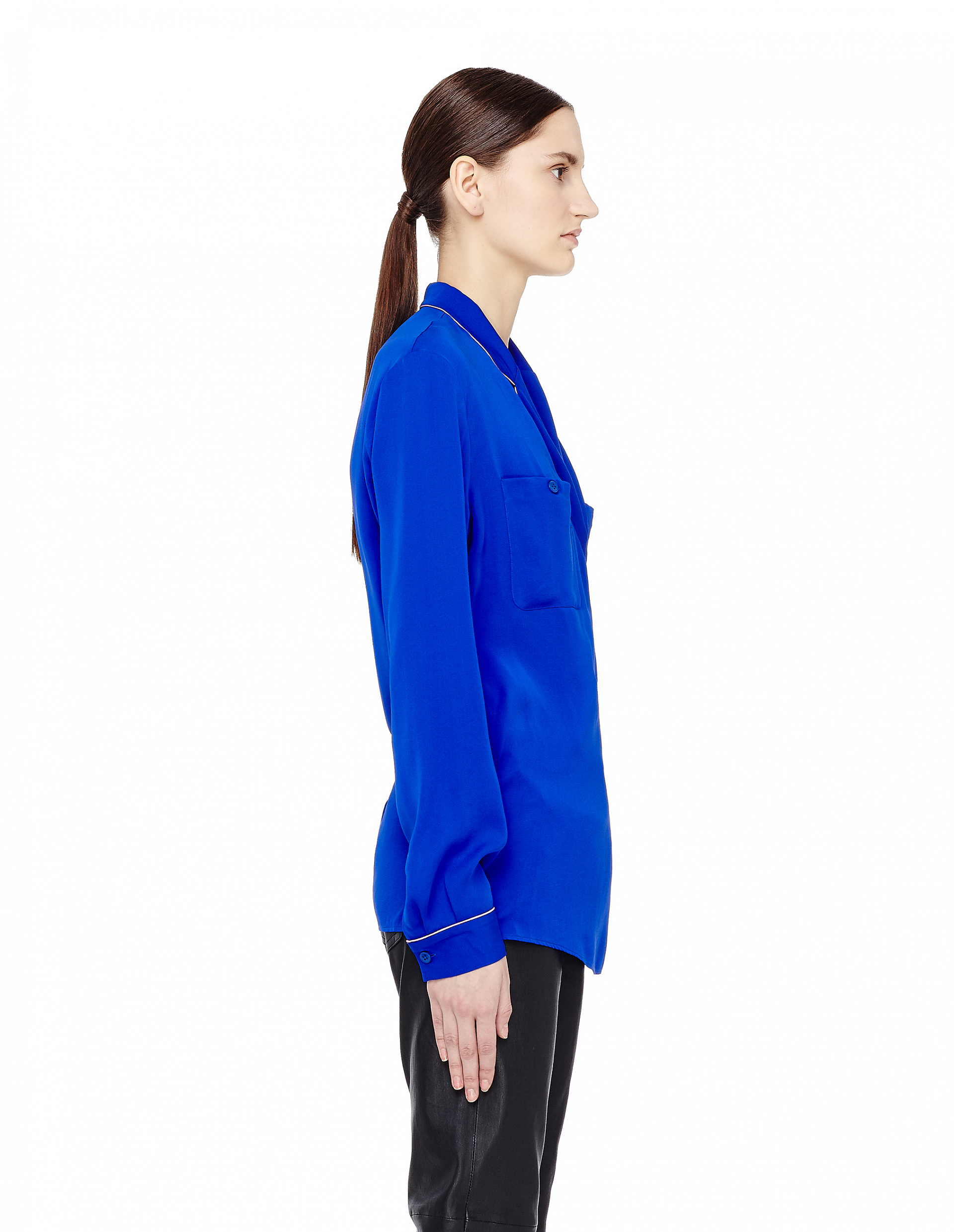 Buy Maison Margiela women navy blue blue pure silk wrap blouse for $448